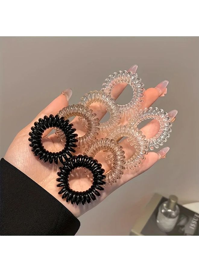 9pcs Black Coffee Gray Canned Traceless Telephone Cord Hair Rings High Elasticity No Damage Hair Ties - Image 3